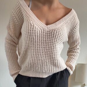 Women's Cream V-Neck Sweater